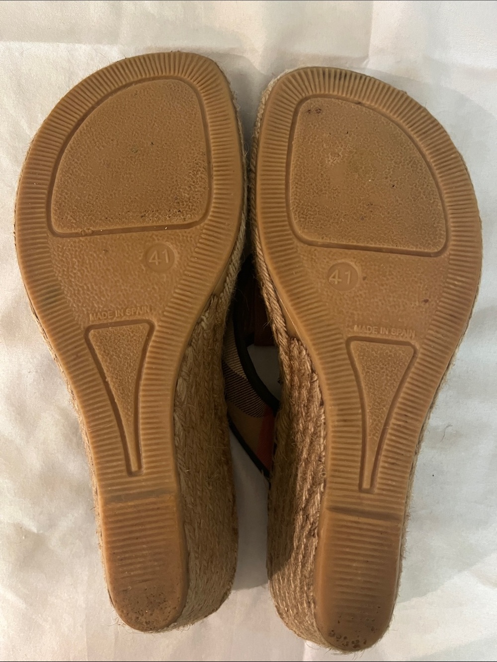 Burberry Tan and Brown Check Espadrille Thong/Wedge Sandals - Picture 7 of 9